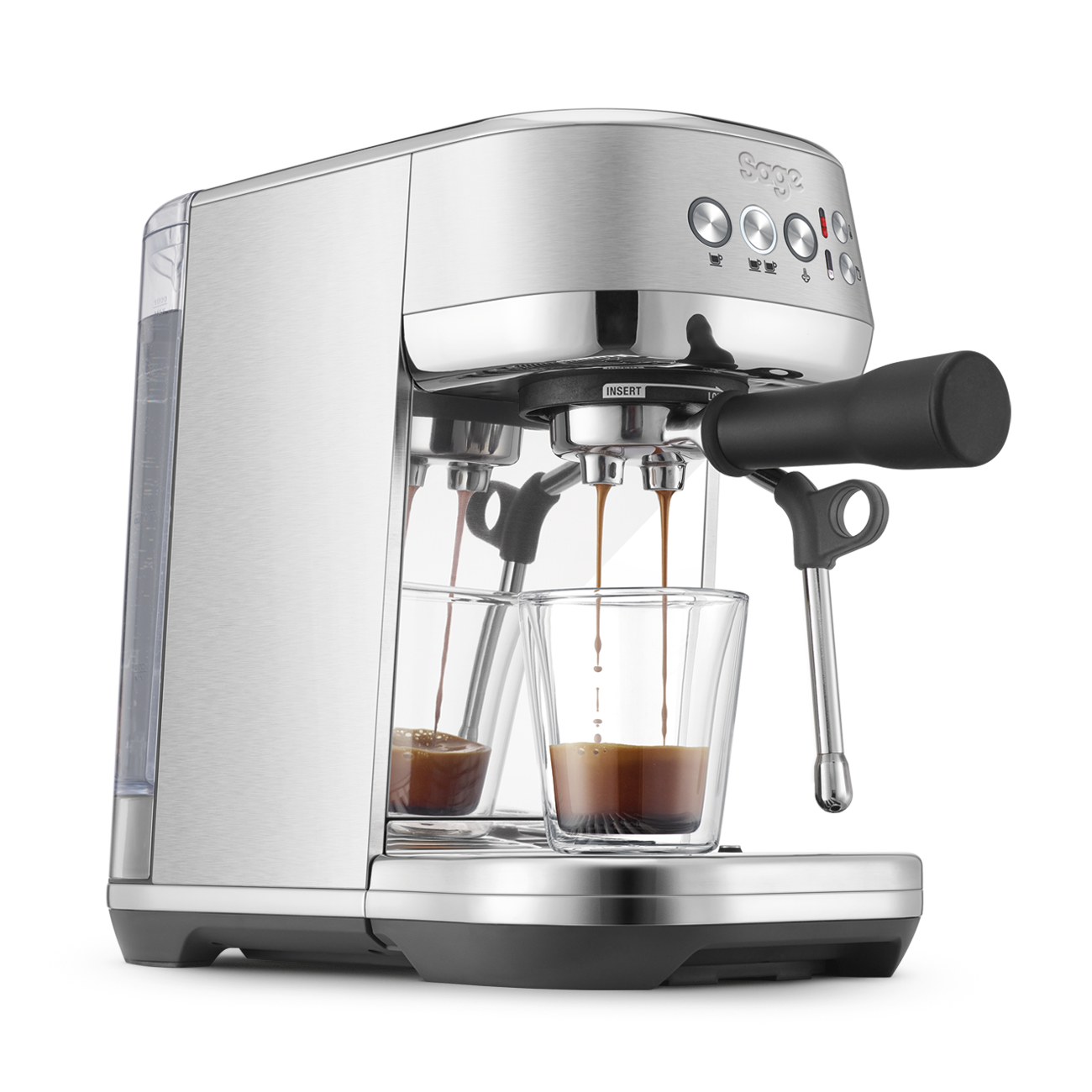 Sage Bambino Plus pulling a double espresso, Brushed Stainless Steel