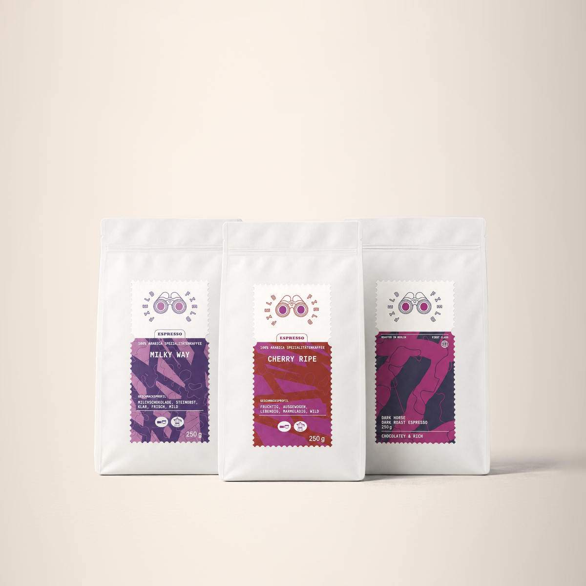 Cheeky Threesome - 3 x 250g - Field Coffee on a warm off-white background