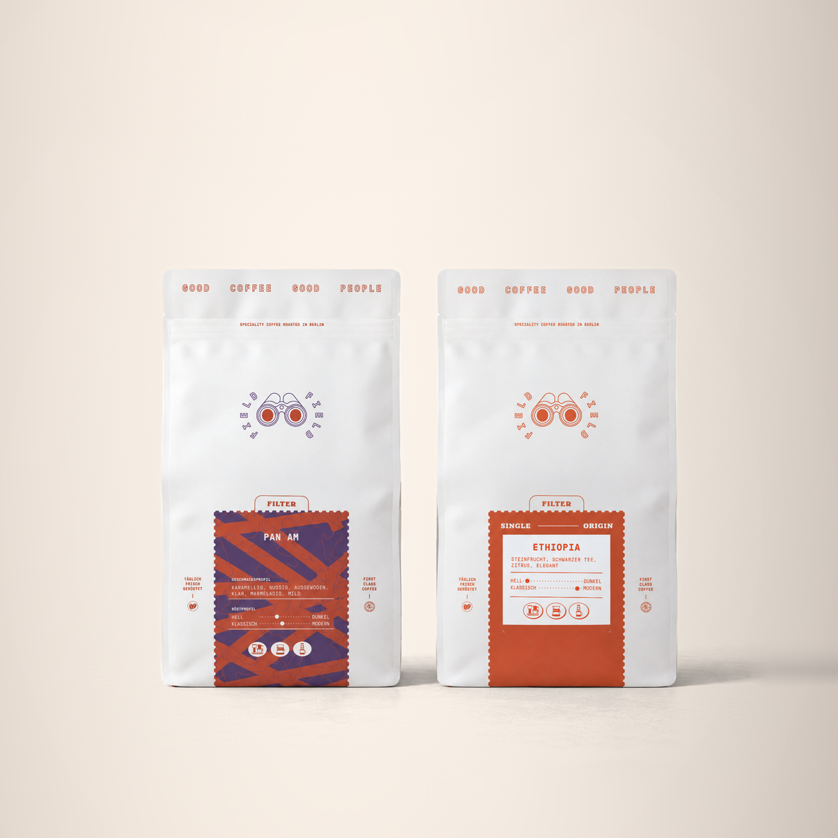 Filter Coffee Taster Set - Pan Am and Single Origin Ethiopia - 2 x 500g - Field Coffee on a warm off-white background